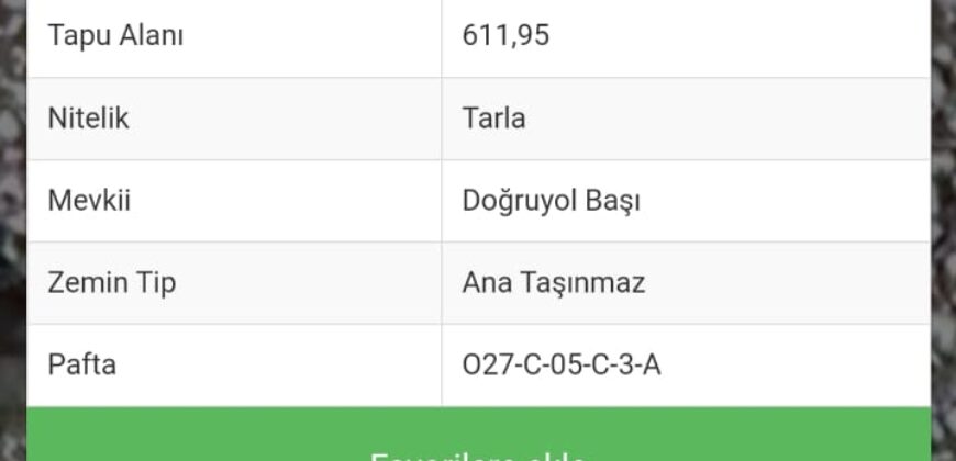 ALANYA KONAKLI BAYIRKOZAĞACI SATILIK 611.95 M2 TARLA