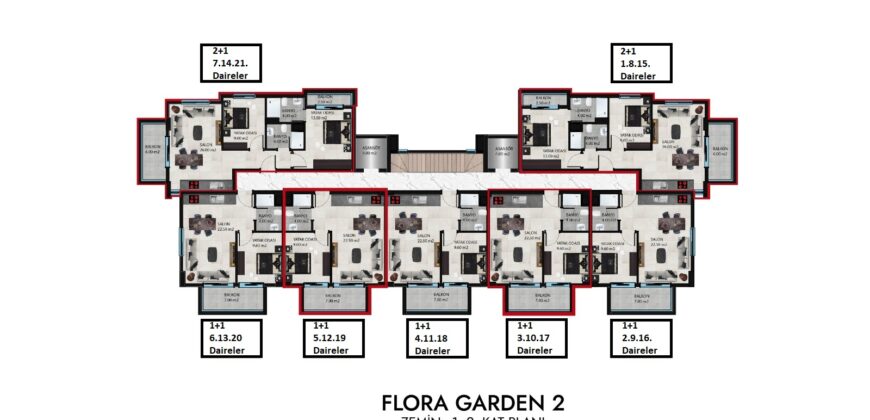 OBA SATILIK 1+1 EŞYALI DAİRE ALANYA  OBA FLORA GARDEN