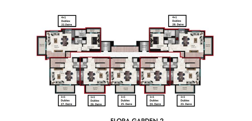 OBA SATILIK 1+1 EŞYALI DAİRE ALANYA  OBA FLORA GARDEN