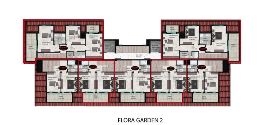 OBA SATILIK 1+1 EŞYALI DAİRE ALANYA  OBA FLORA GARDEN