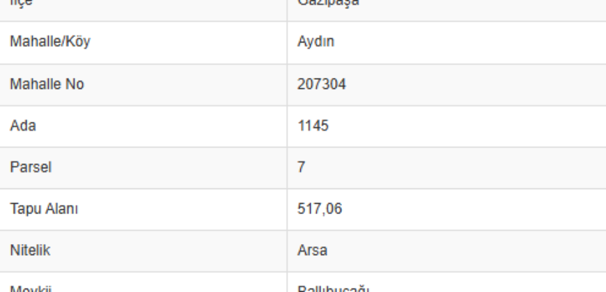 AYDINCIK MAHALLESİ GAZİPAŞA İKİ TAPU TOPLAM 1.045M2 7.600.000TL