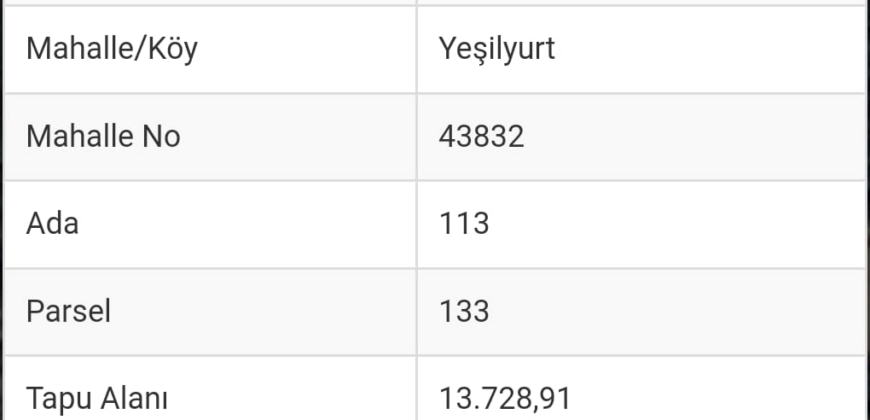 YEŞİLYURT(MASITBÜKÜ MEVKİ) GAZİPAŞA ALANYA 13.729M2 SATILIK TARLA