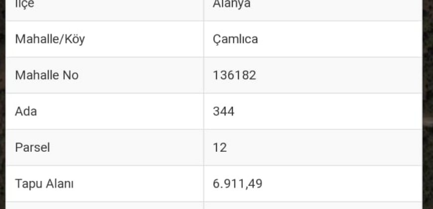 ÇAMLICA(ÖLMEZLER MEVKİ) DEMİRTAŞ ALANYA 6.911M2SATILIK TARLA 5.000.000TL