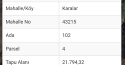 KARALAR / GAZİPAŞA / ALANYA 21.794M2 SATILIK TARLA 8.000.000TL