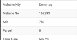 DEMİRTAŞ MERKEZ ALANYA 692M2 SATILIK ARSA  (%50) KAT KARŞILIĞI