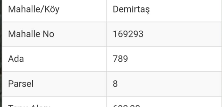 DEMİRTAŞ MERKEZ ALANYA 692M2 SATILIK ARSA  (%50) KAT KARŞILIĞI