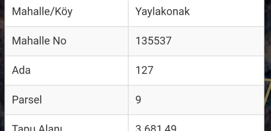 YAYLAKONAK / DEMİRTAŞ / ALANYA 3.681M2 SATILIK TARLA 2.700.000TL