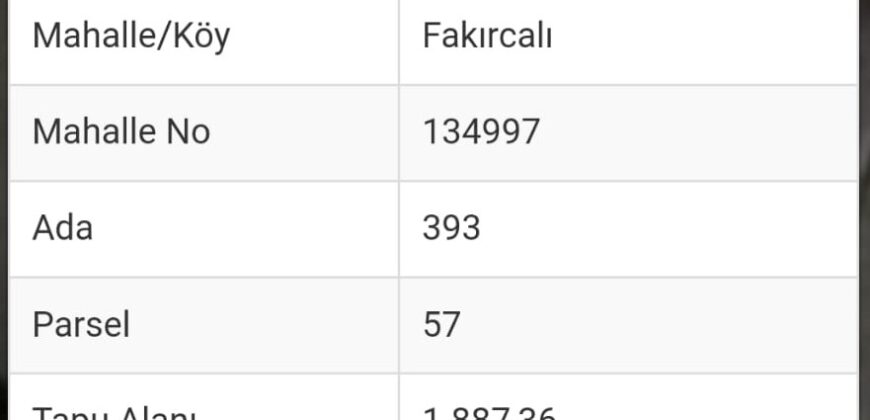 FAKIRCALI YAYLASI DEMİRTAŞ ALANYA 1.887M2 SATILIK TARLA 2.000.000TL