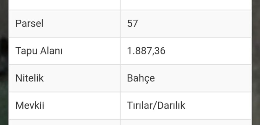 FAKIRCALI YAYLASI DEMİRTAŞ ALANYA 1.887M2 SATILIK TARLA 2.000.000TL