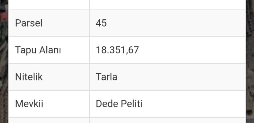 GAZİPAŞA ÇİMENBAĞ  18.352M2 SATILIK ARSA 6.000.000TL